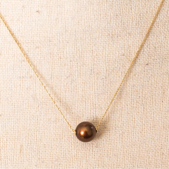 Minimalist floating pearl necklace chocolate pearl 14K choker chain necklace - Picture 11 of 16